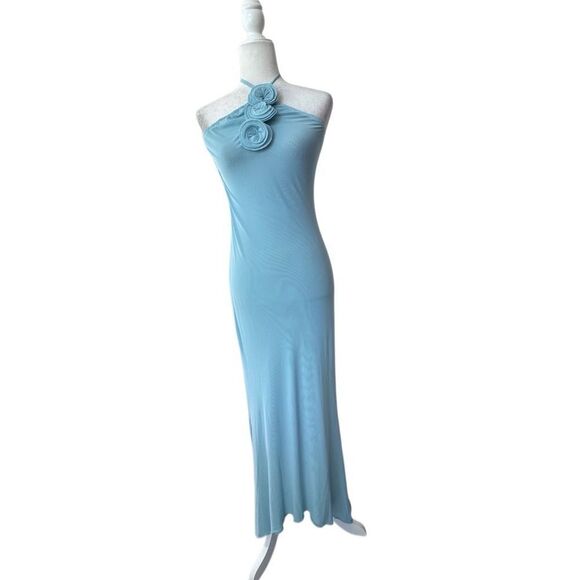 Commense Blue Strapless Dress Bodycon Floral Party Prom SZ L NEW - Picture 13 of 13